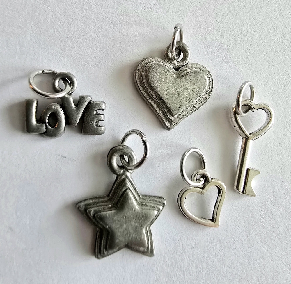 Lot of charms silver tone Love heart star key small little dainty